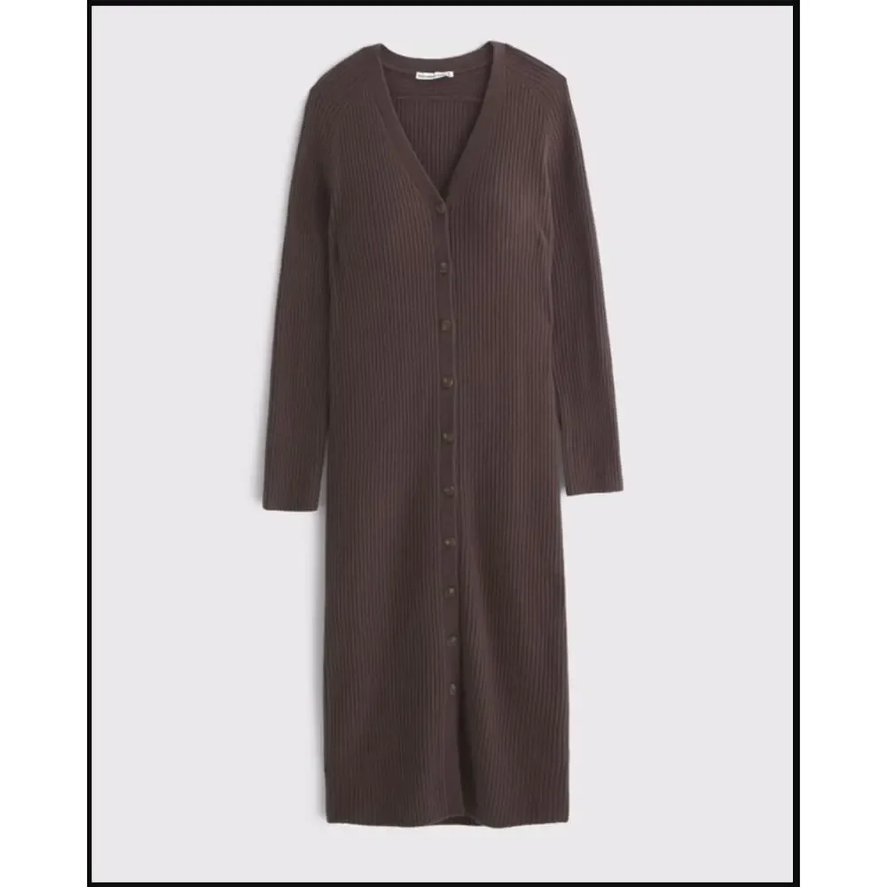 New Abercrombie & Fitch Duster Maxi Sweater Dress Rib Brown Button $120 - S